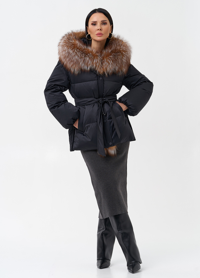 Женский пуховик с отделкой из меха лисы модель № 28521 в кредит