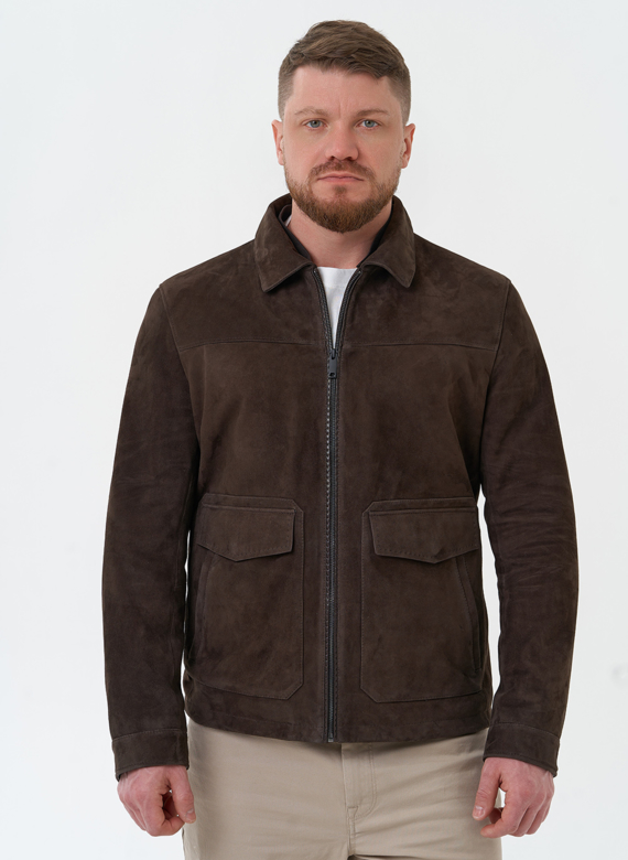Мужская куртка из натуральной замши коричневого цвета