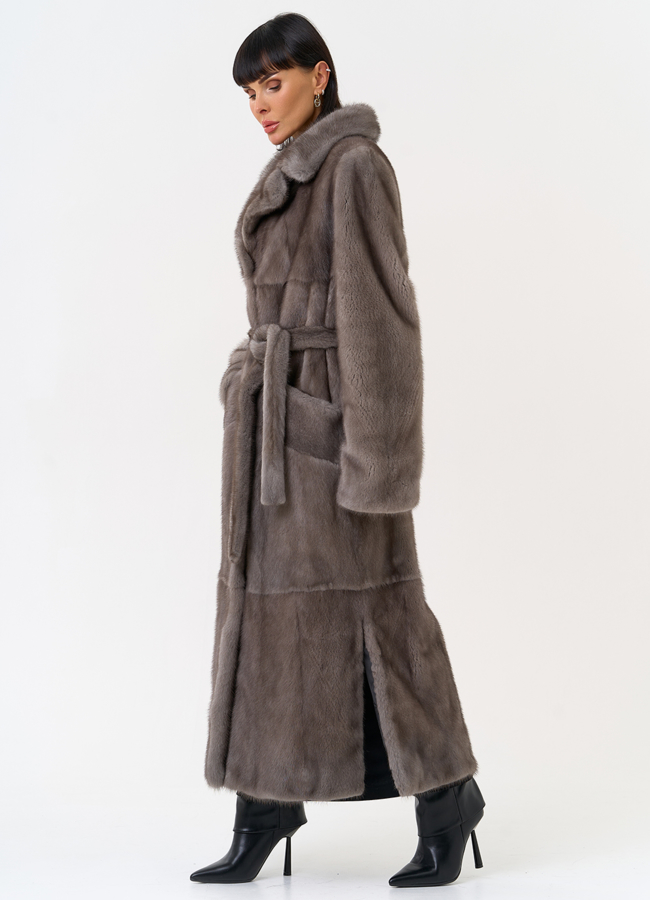 Длинная шуба из меха норки с английским воротником модель № 31598 универмаг малина