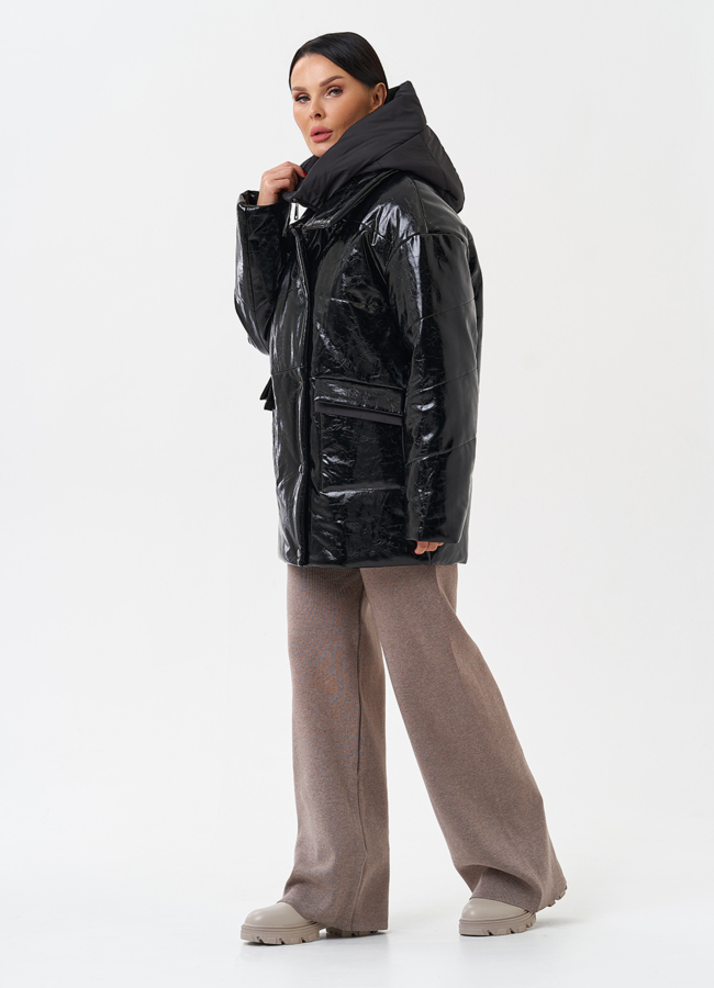 фото Куртка женская из эко кожи с капюшоном модель № 28685