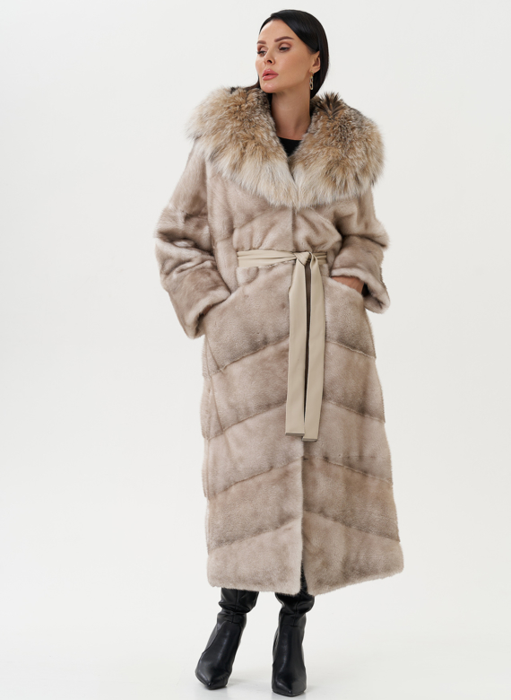 Женская норковая шуба с капюшоном из рыси