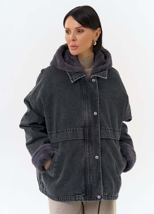 Женская утепленная джинсовая куртка с отделкой из эко меха модель № 31911 универмаг малина