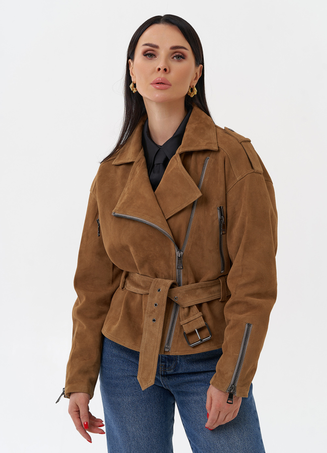 Куртка из замши с поясом модель № 29926 универмаг малина