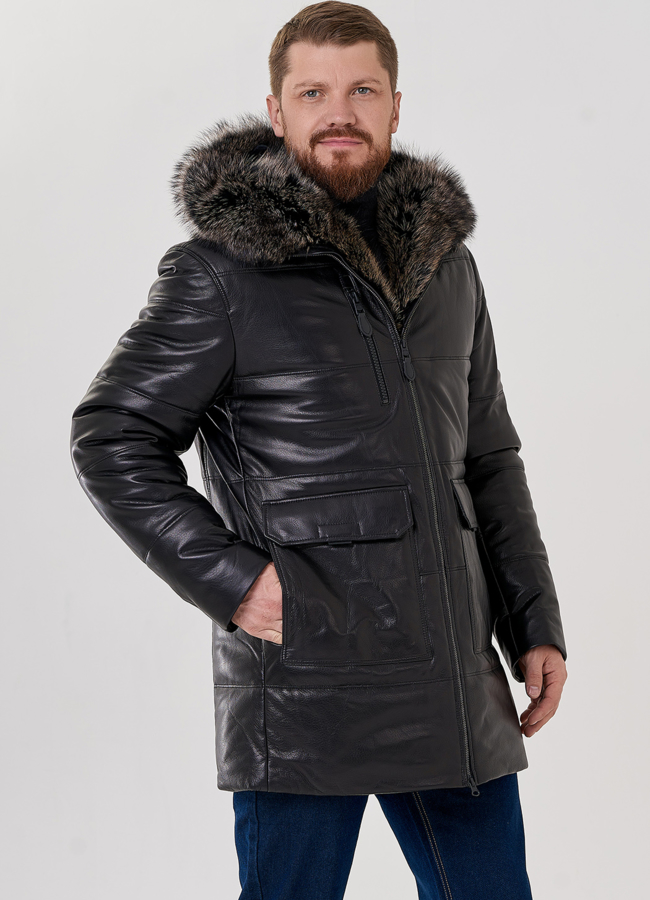 Пуховик мужской из натуральной кожи модель № 79171 универмаг малина