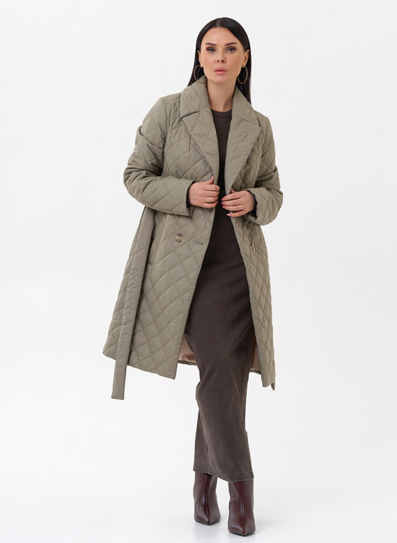 Женское стеганое полупальто с поясом