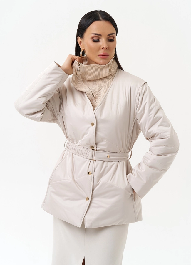 фото Женская утепленная куртка с поясом модель № 30053