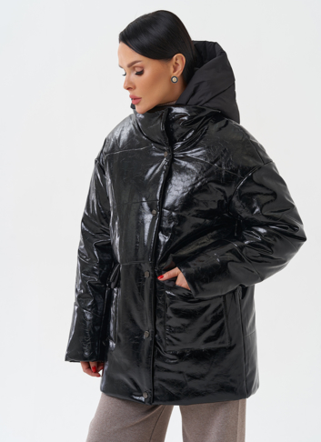 Куртка женская из эко кожи с капюшоном