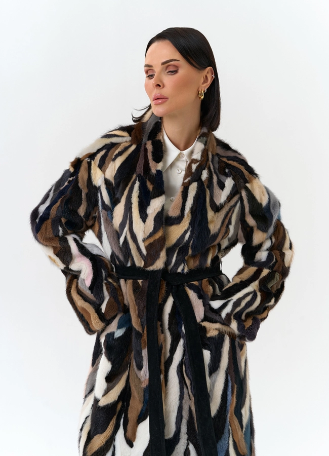 Шуба из норки в стиле пэчворк модель № 31298 универмаг малина