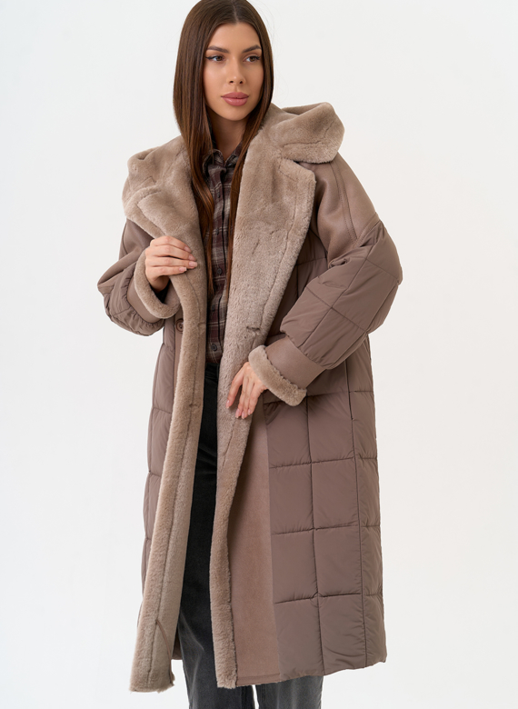 Комбинированный пуховик из эко кожи