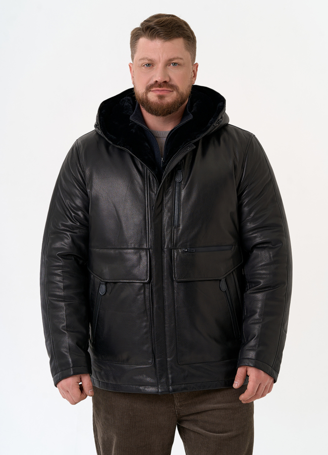 Куртка из натуральной кожи с капюшоном модель № 31422 в кредит