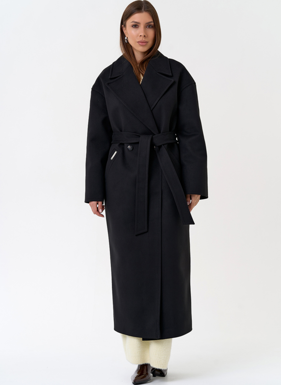 Длинное женское пальто в черном цвете
