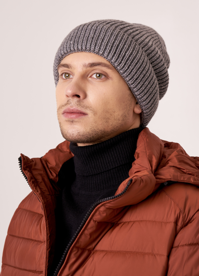 фото Шапка мужская серого цвета модель № MMH10976