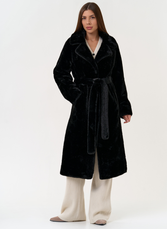 Женское пальто из эко меха с декоративными молниями