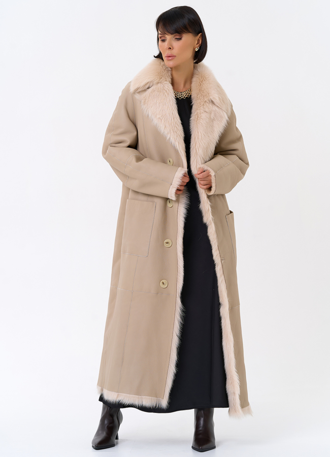 Женская двухсторонняя дубленка с поясом модель № 31929 универмаг малина