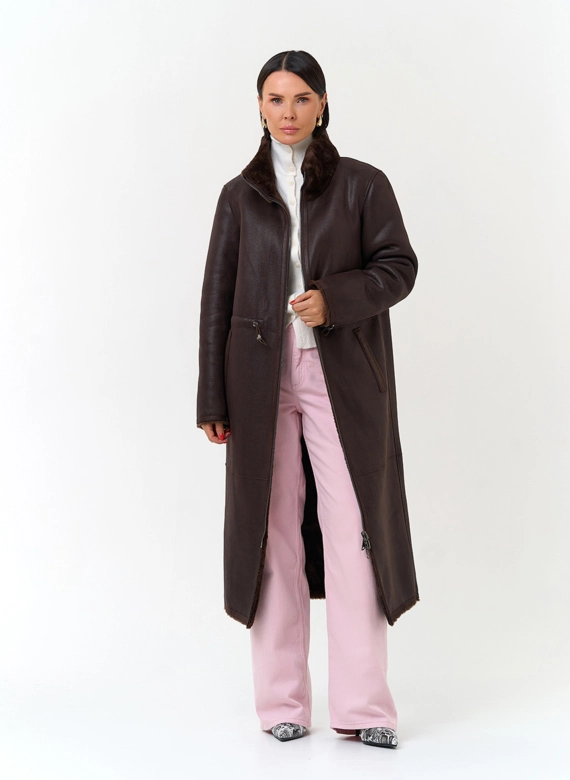 Женская дубленка из эко замши фото