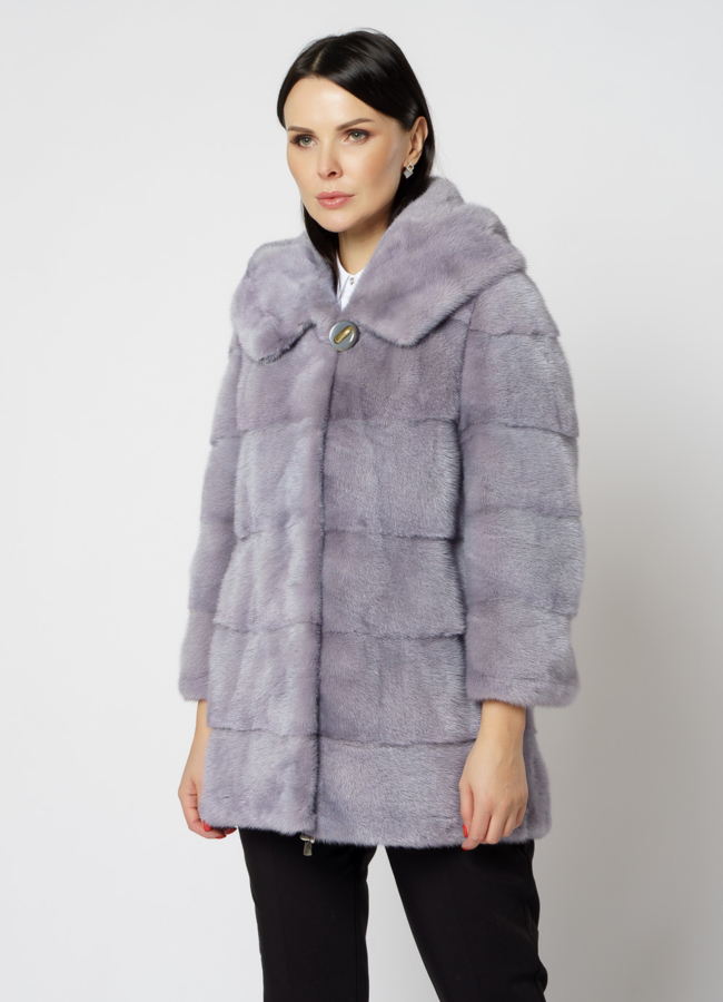 Норковая шуба с капюшоном голубого цвета трансформер  4 в 1 модель № 29120 в рассрочку