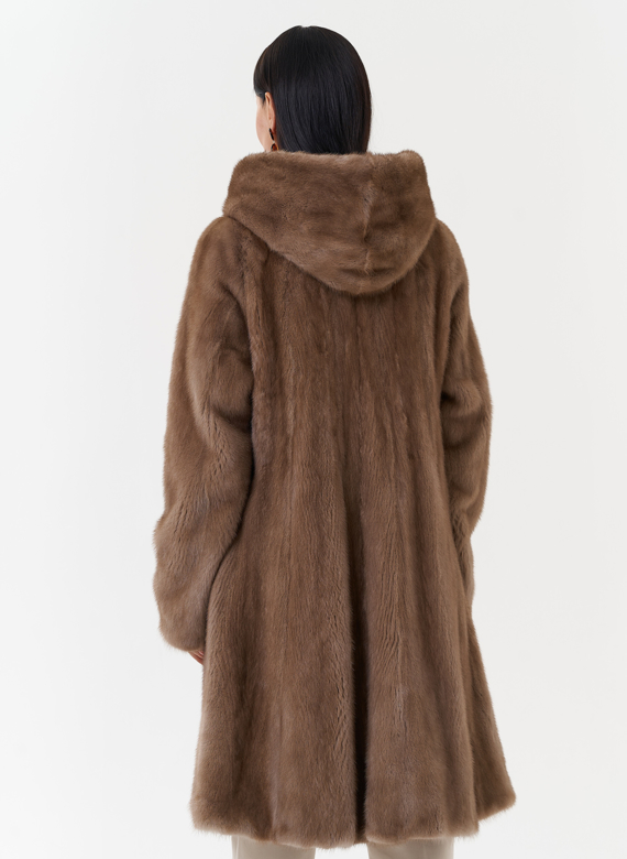 Норковая шуба балетка с капюшоном