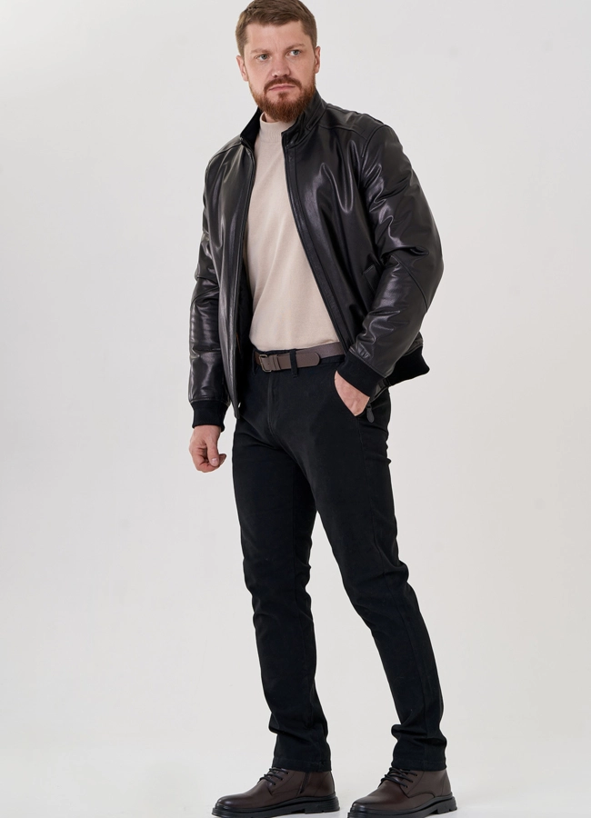 фото Куртка мужская черного цвета из натуральной кожи модель № 33105 фото