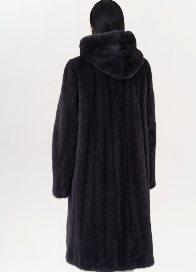 Шуба из норки классическая с капюшоном цвете графит модель № 24816 универмаг малина