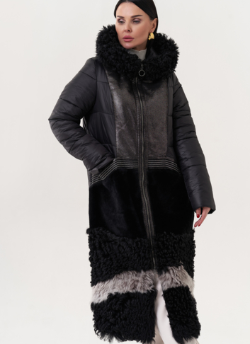 Комбинированный пуховик с капюшоном