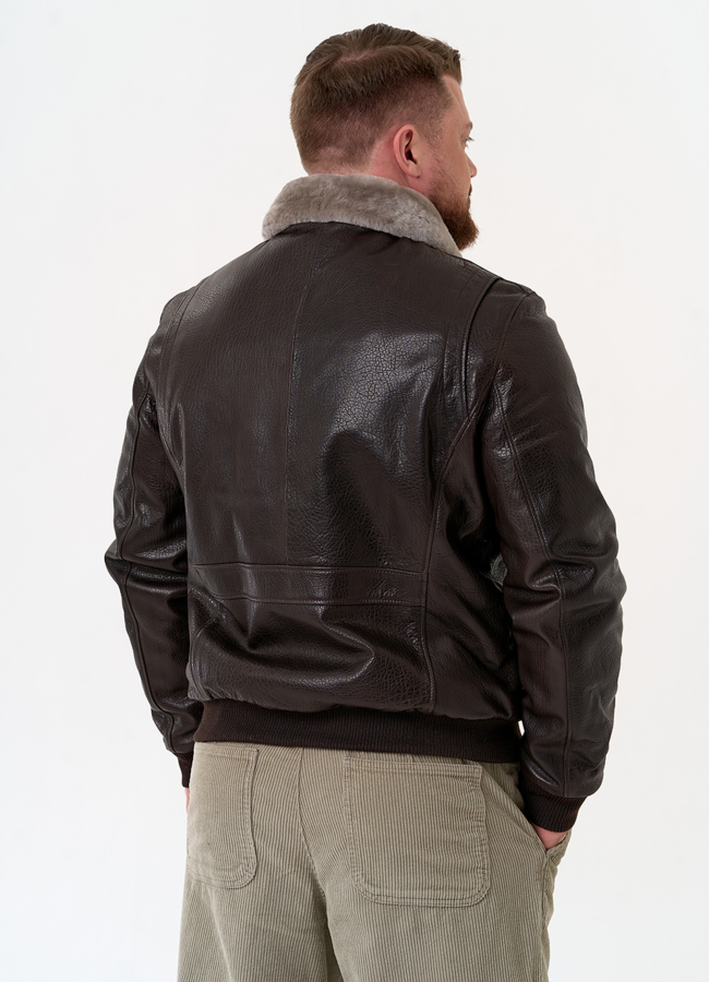 фото Мужская дубленка коричневого цвета модель № 31793