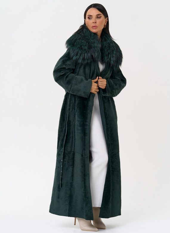 Женская двусторонняя дубленка из меха овчины Cortos с поясом из кожи питона