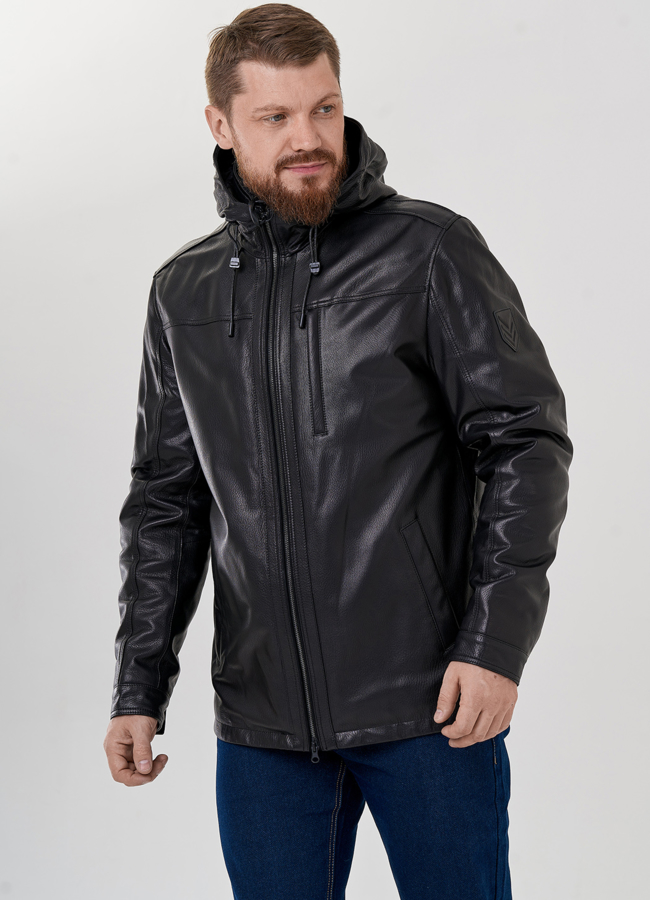 Мужская куртка с капюшоном на утеплителе модель № 78822 меха малина