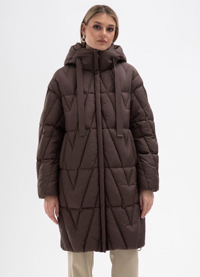 Женский пуховик коричневого цвета с капюшоном модель № 31134 в кредит