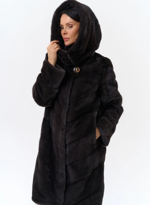 Норковая шуба с капюшоном