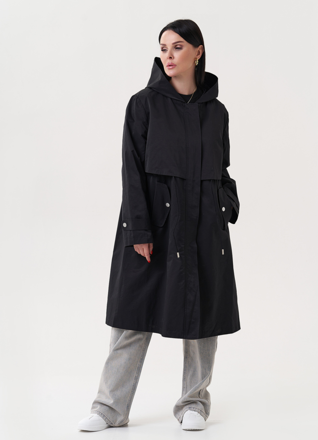 Женский плащ с капюшоном модель № 27209 меха малина