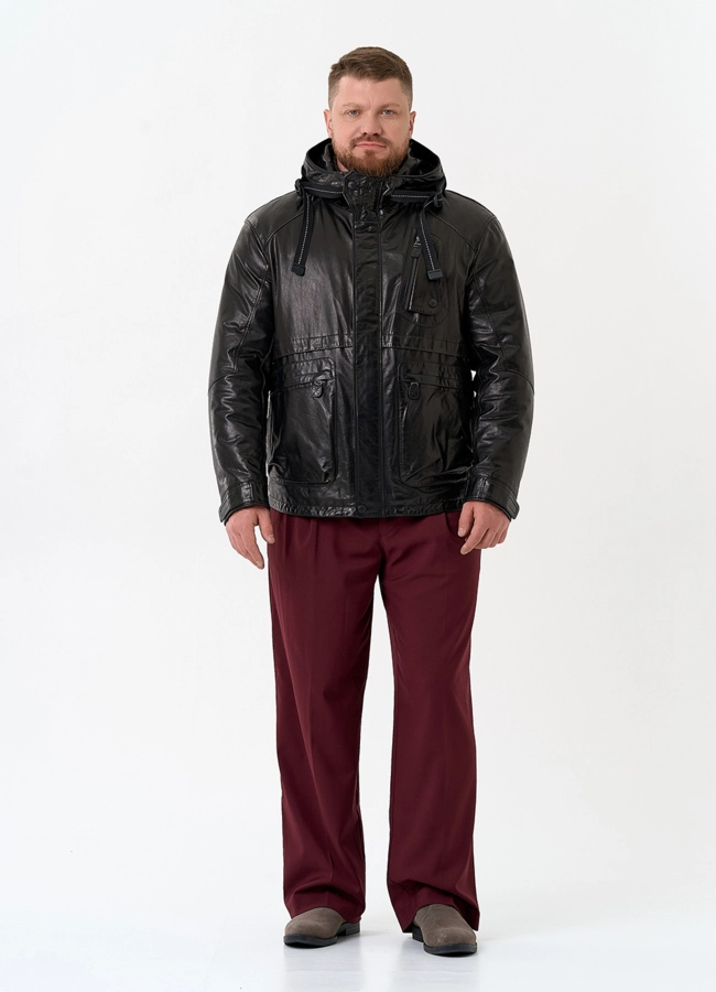 Мужская куртка из натуральной кожи с капюшоном модель № 32548 универмаг малина