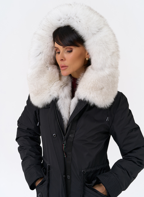 Женская парка с капюшоном из меха песца
