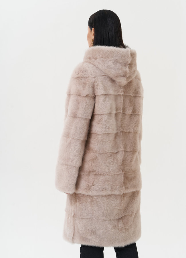 Светлая норковая шуба с капюшоном модель № 24955 в кредит