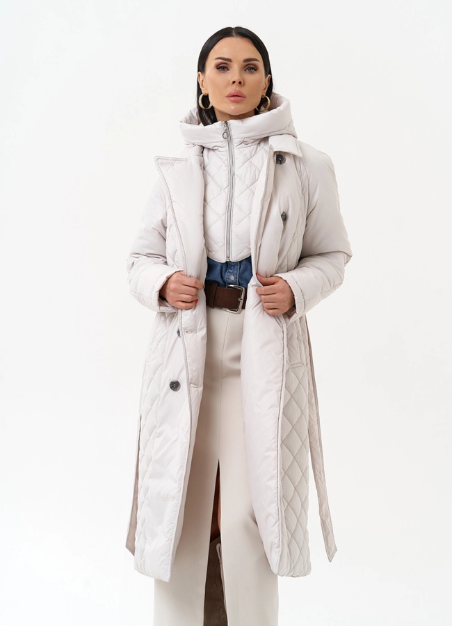 Женское утепленное пальто со съемным капюшоном модель № 30091 в рассрочку