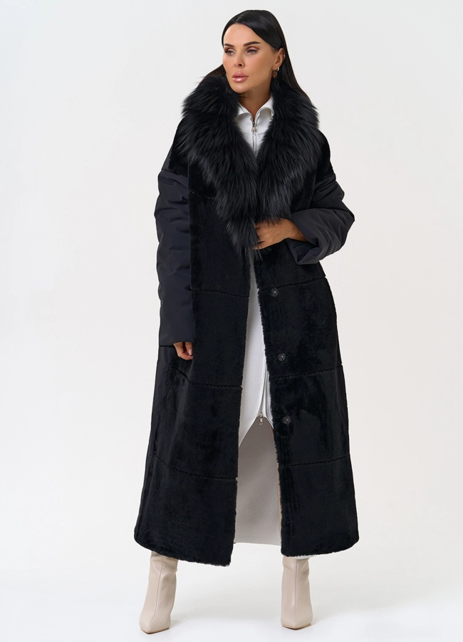 Комбинированное женское зимнее пальто в черном цвете модель № 31402 универмаг малина